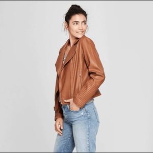 Brown Faux Leather Zip Up Jacket